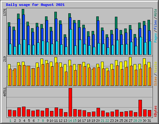 Daily usage for August 2021